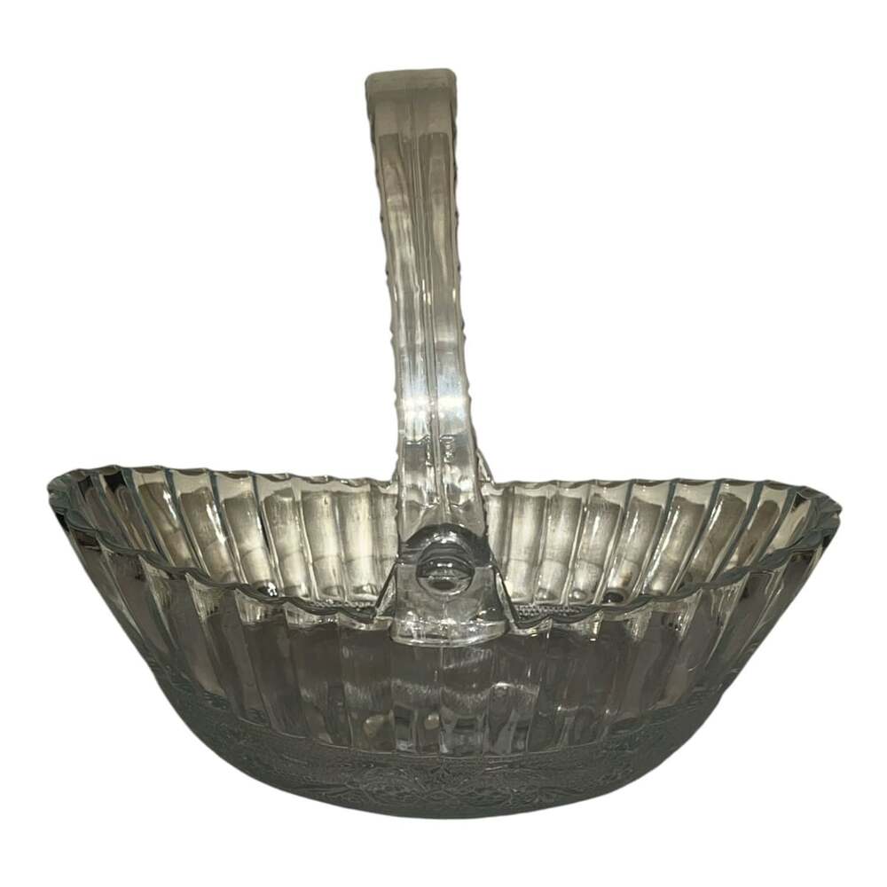Crystal Clear Industries Pressed Clear Glass Oval Decorative Basket w/ Handle